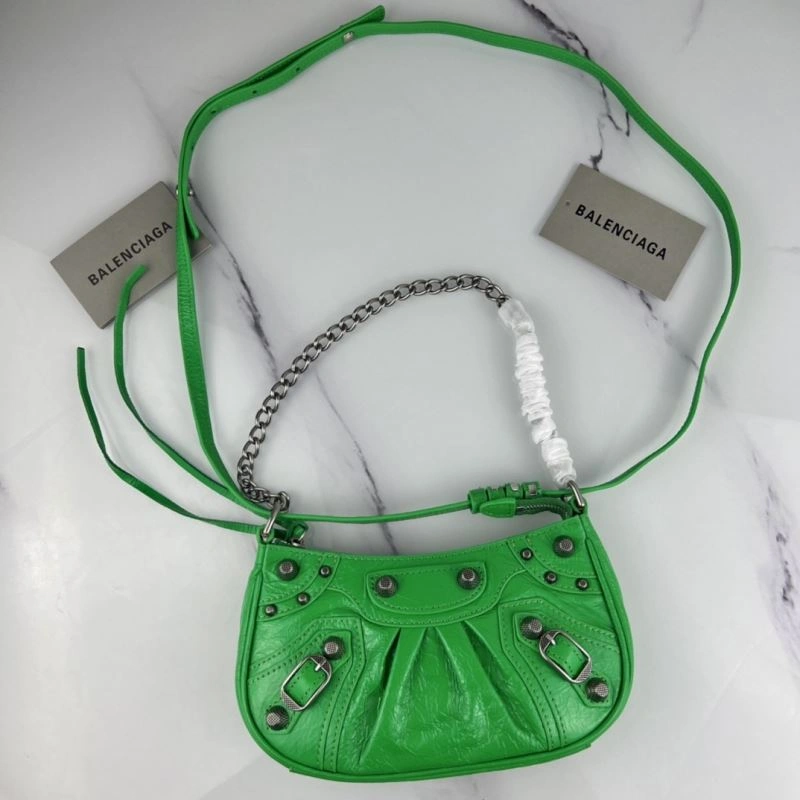 EyeCatching Balenciaga Le Cagole Mini Cracked Green Silver Buckle Bag 78812