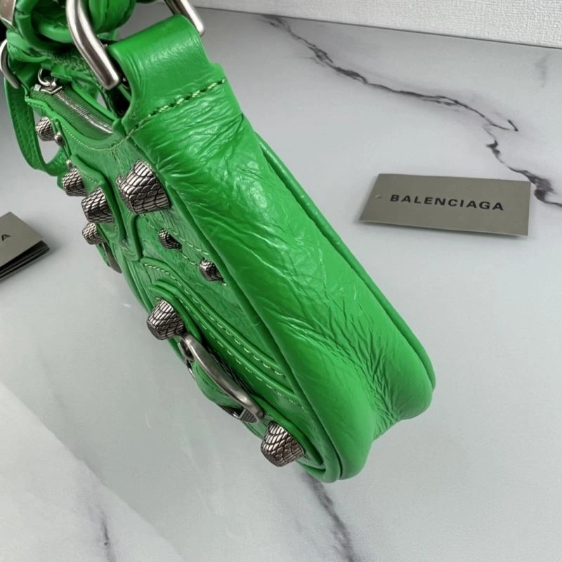 EyeCatching Balenciaga Le Cagole Mini Cracked Green Silver Buckle Bag 78812