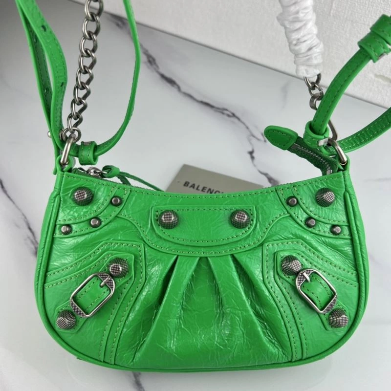 EyeCatching Balenciaga Le Cagole Mini Cracked Green Silver Buckle Bag 78812