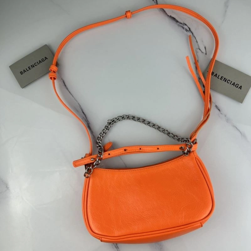Balenciaga Le Cagole Mini Cracked Orange Handbag with Silver Buckle Functional 78805