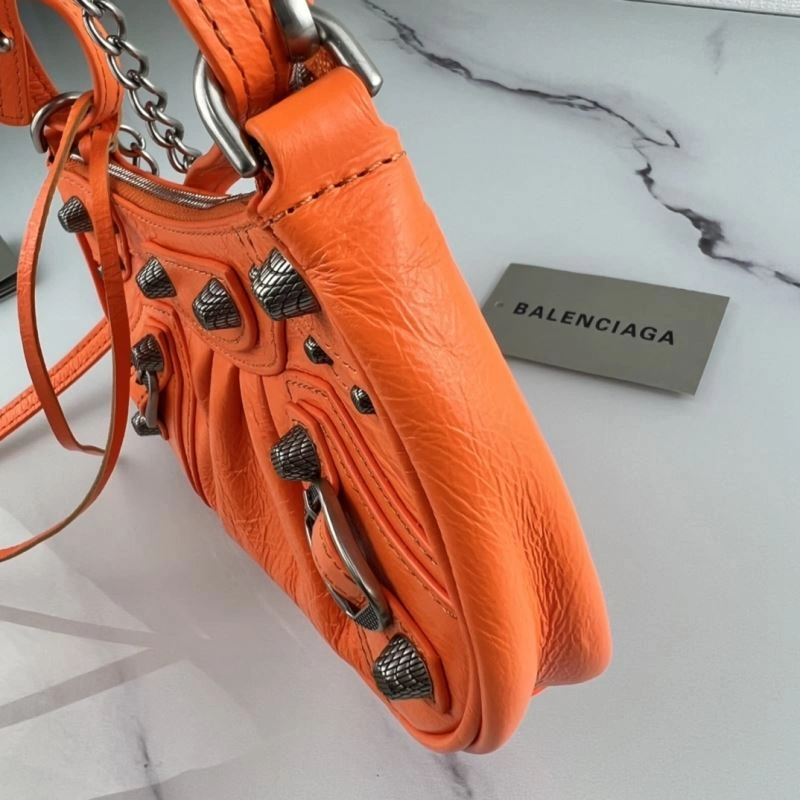 Balenciaga Le Cagole Mini Cracked Orange Handbag with Silver Buckle Functional 78805