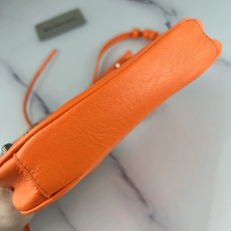 Balenciaga Le Cagole Mini Cracked Orange Handbag with Silver Buckle Functional 78805