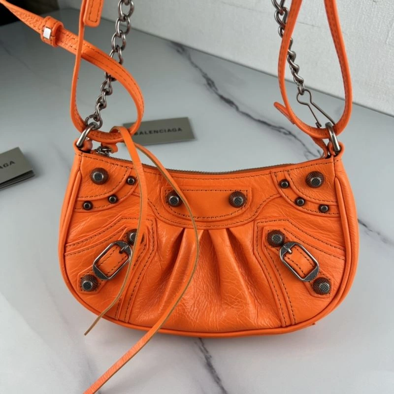Balenciaga Le Cagole Mini Cracked Orange Handbag with Silver Buckle Functional 78805