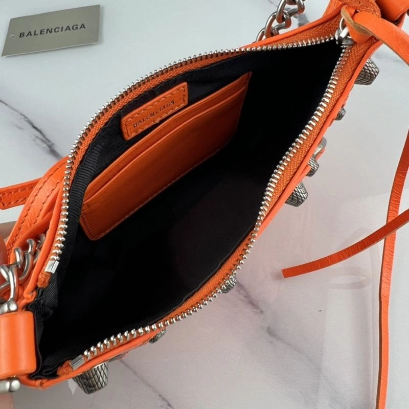 Balenciaga Le Cagole Mini Cracked Orange Handbag with Silver Buckle Functional 78805