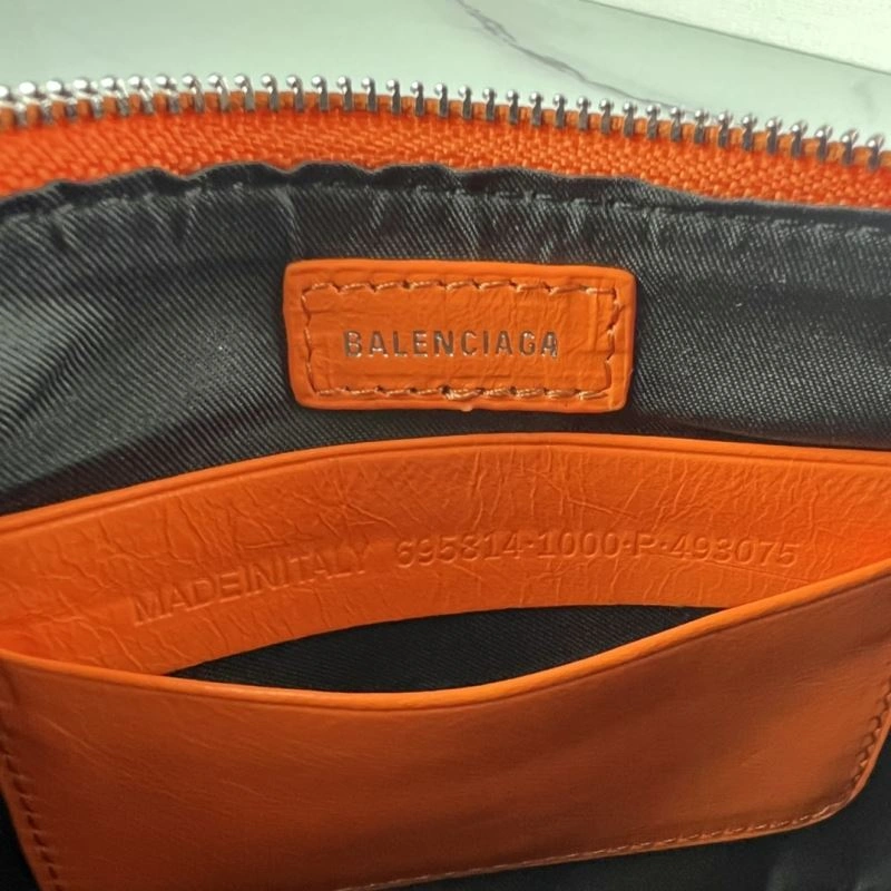 Balenciaga Le Cagole Mini Cracked Orange Handbag with Silver Buckle Functional 78805