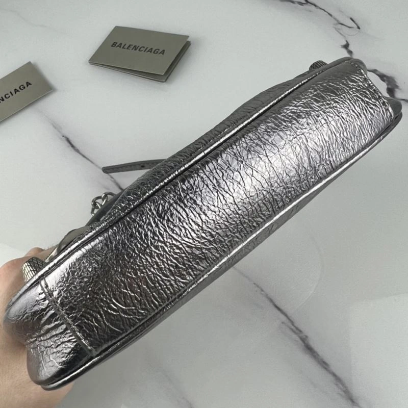 Contemporary Balenciaga Le Cagole Mini Cracked Silver Bag with Silver Buckle 78814