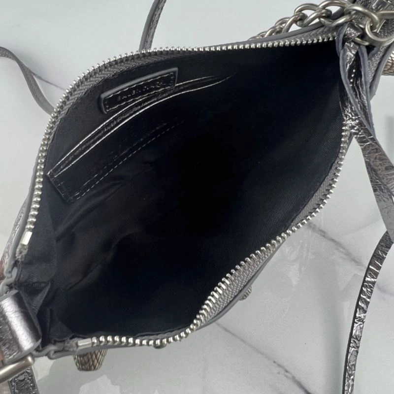 Contemporary Balenciaga Le Cagole Mini Cracked Silver Bag with Silver Buckle 78814