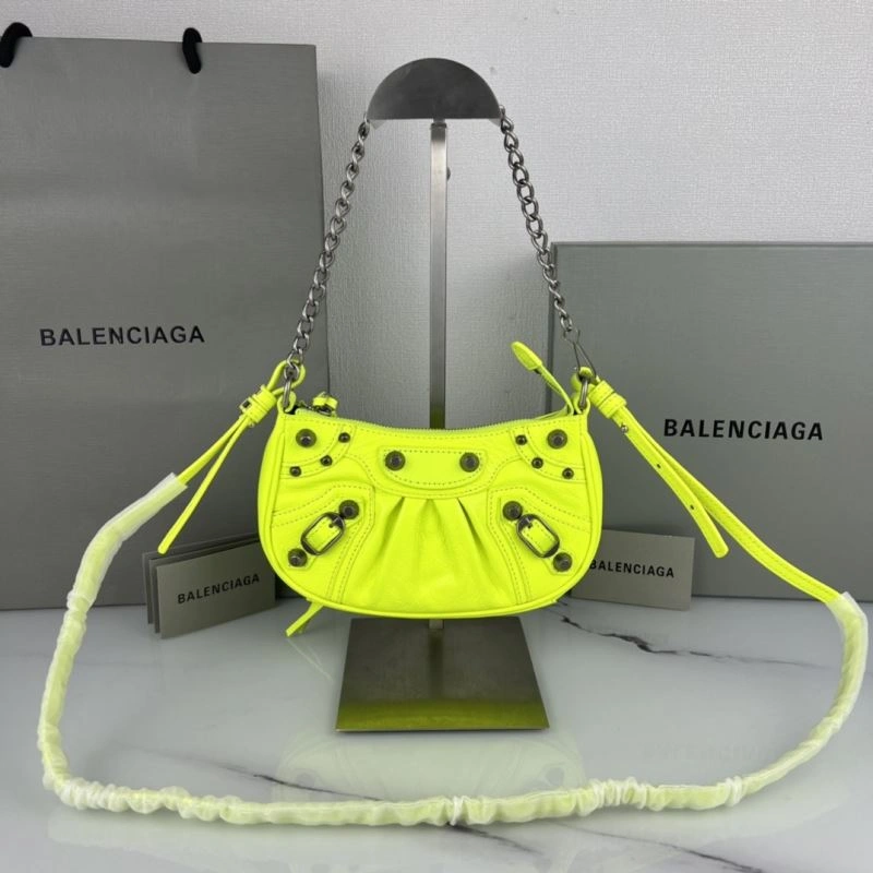 Balenciaga Le Cagole Mini Crackle Fluorescent Yellow Shoulder Bag WaterResistant 78808