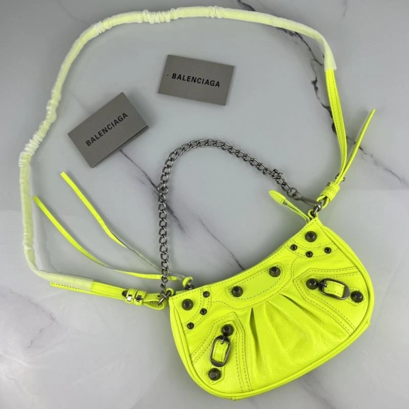 Balenciaga Le Cagole Mini Crackle Fluorescent Yellow Shoulder Bag WaterResistant 78808