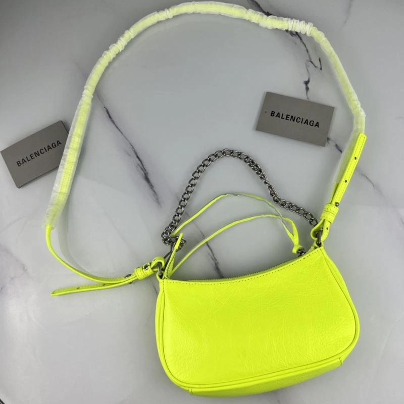 Balenciaga Le Cagole Mini Crackle Fluorescent Yellow Shoulder Bag WaterResistant 78808