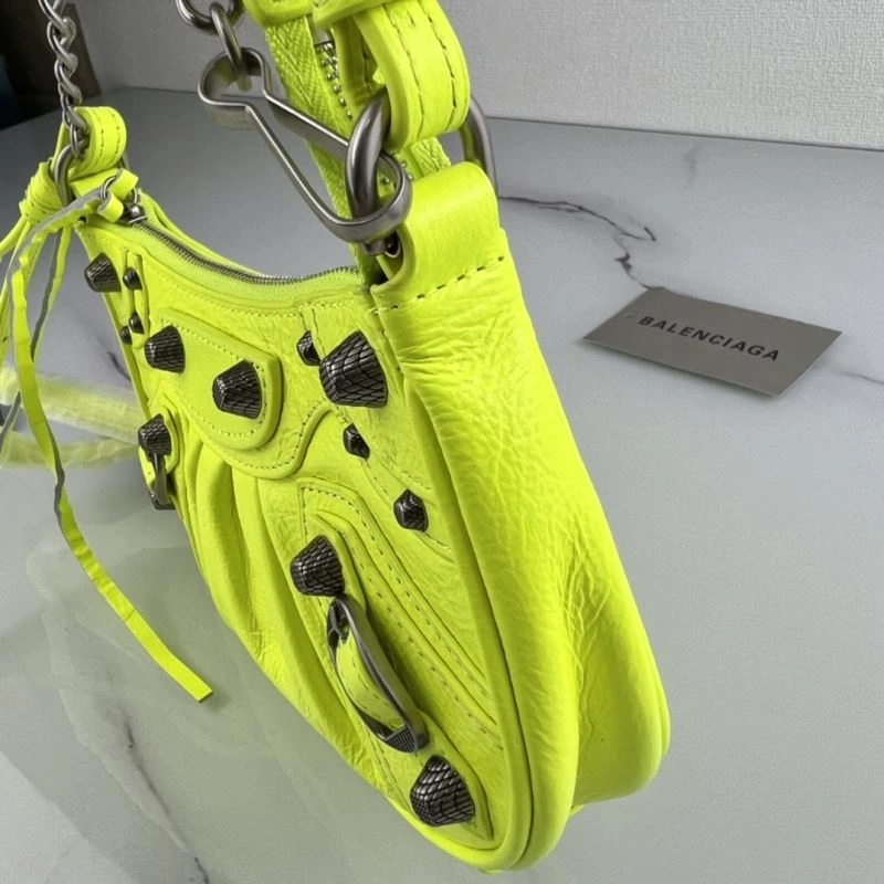 Balenciaga Le Cagole Mini Crackle Fluorescent Yellow Shoulder Bag WaterResistant 78808