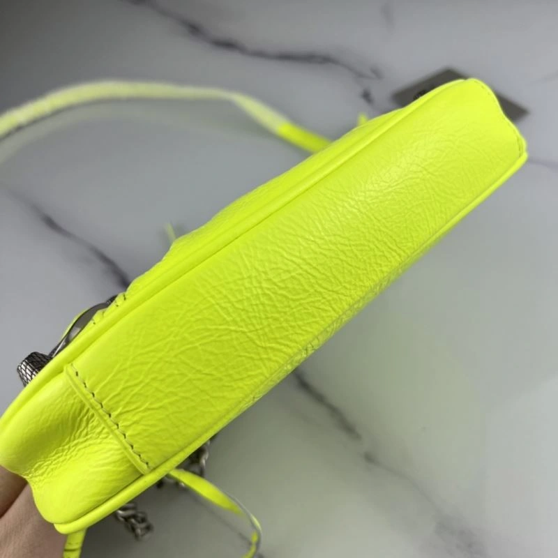 Balenciaga Le Cagole Mini Crackle Fluorescent Yellow Shoulder Bag WaterResistant 78808