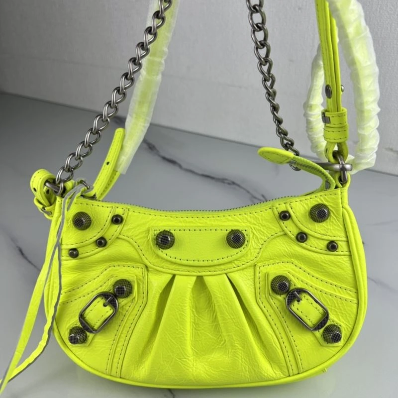 Balenciaga Le Cagole Mini Crackle Fluorescent Yellow Shoulder Bag WaterResistant 78808