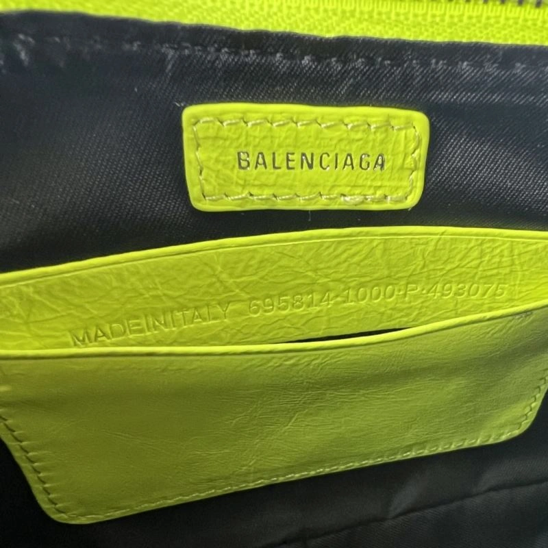 Balenciaga Le Cagole Mini Crackle Fluorescent Yellow Shoulder Bag WaterResistant 78808