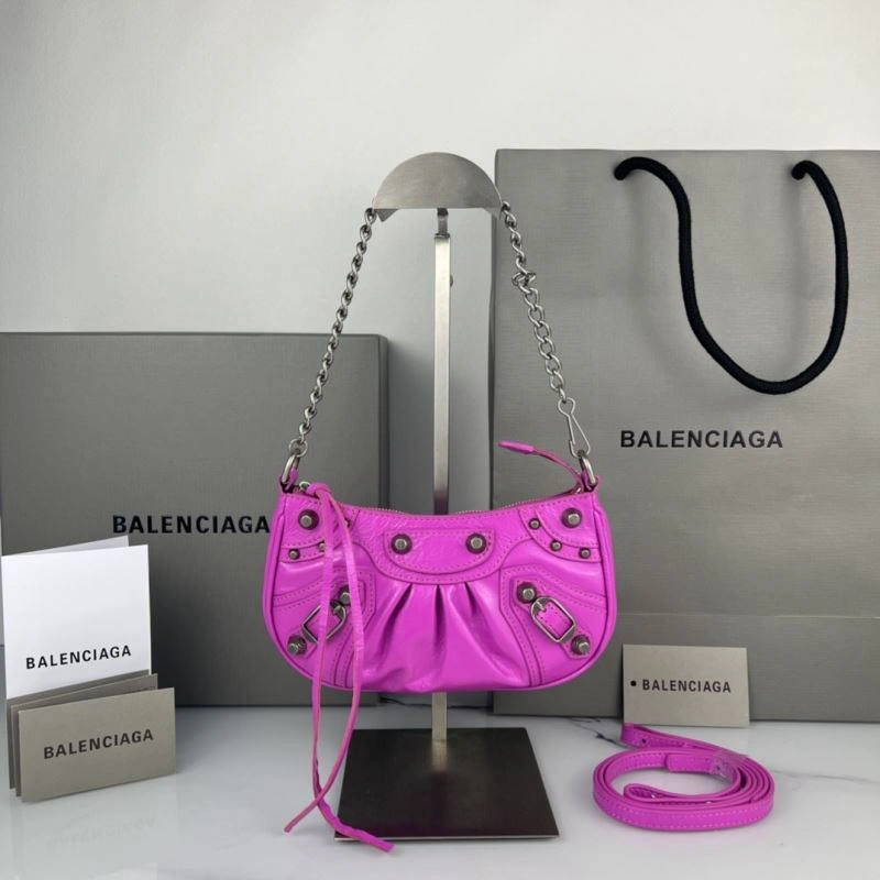 Balenciaga Le Cagole Mini Crocodile Fluorescent Rose Red Bag Versatile 78815