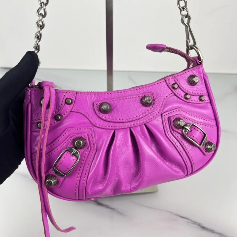 Balenciaga Le Cagole Mini Crocodile Fluorescent Rose Red Bag Versatile 78815