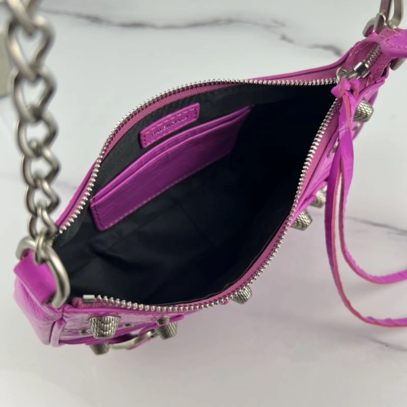 Balenciaga Le Cagole Mini Crocodile Fluorescent Rose Red Bag Versatile 78815