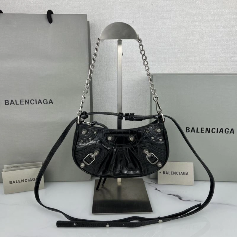 Snug Balenciaga Le Cagole Mini Crocodile Pattern Bag with Silver Buckle 78809