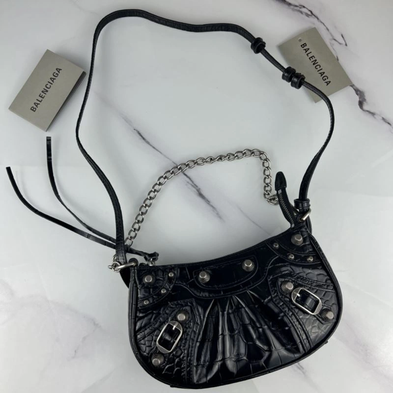 Snug Balenciaga Le Cagole Mini Crocodile Pattern Bag with Silver Buckle 78809