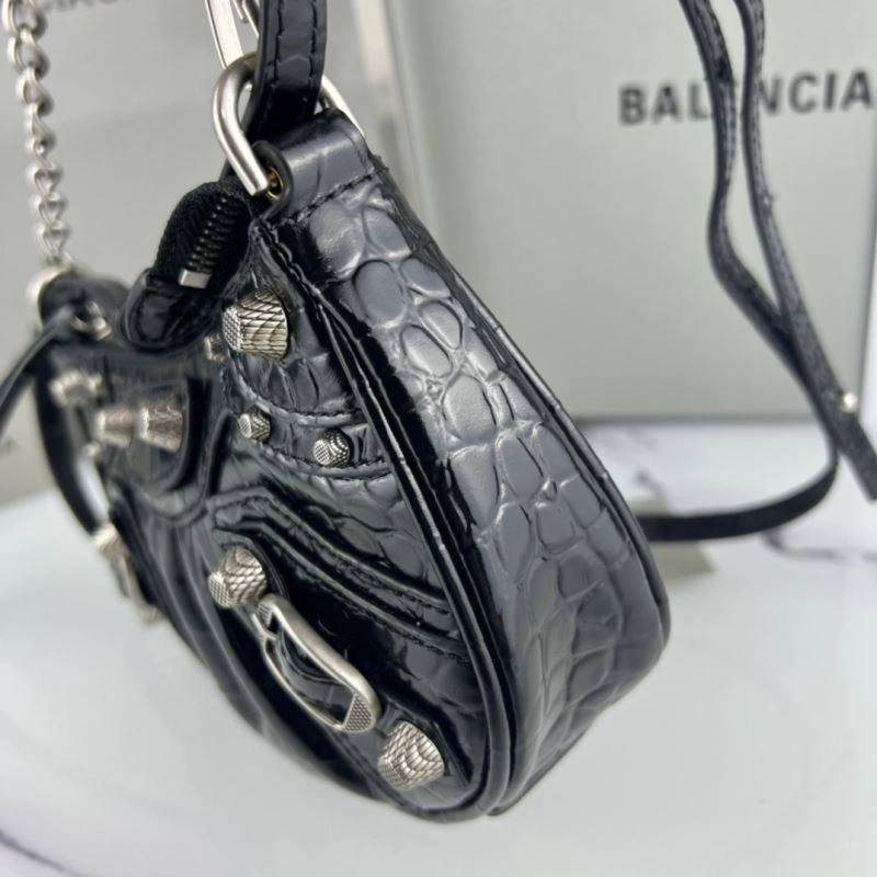 Snug Balenciaga Le Cagole Mini Crocodile Pattern Bag with Silver Buckle 78809