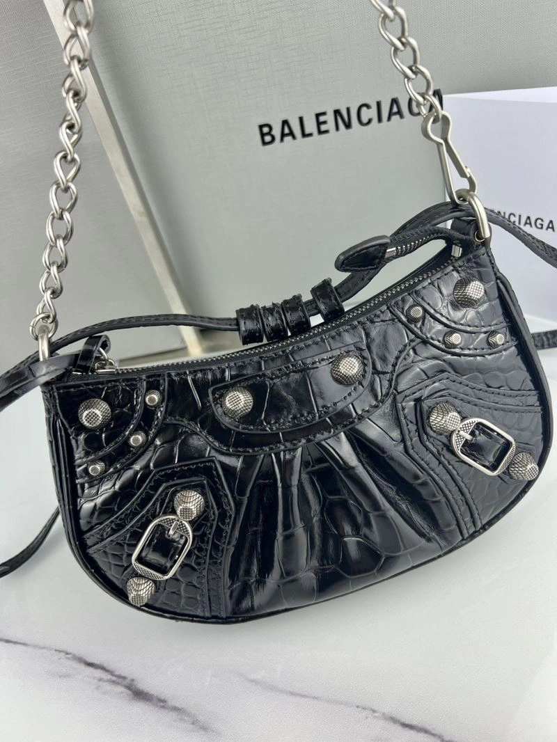 Snug Balenciaga Le Cagole Mini Crocodile Pattern Bag with Silver Buckle 78809