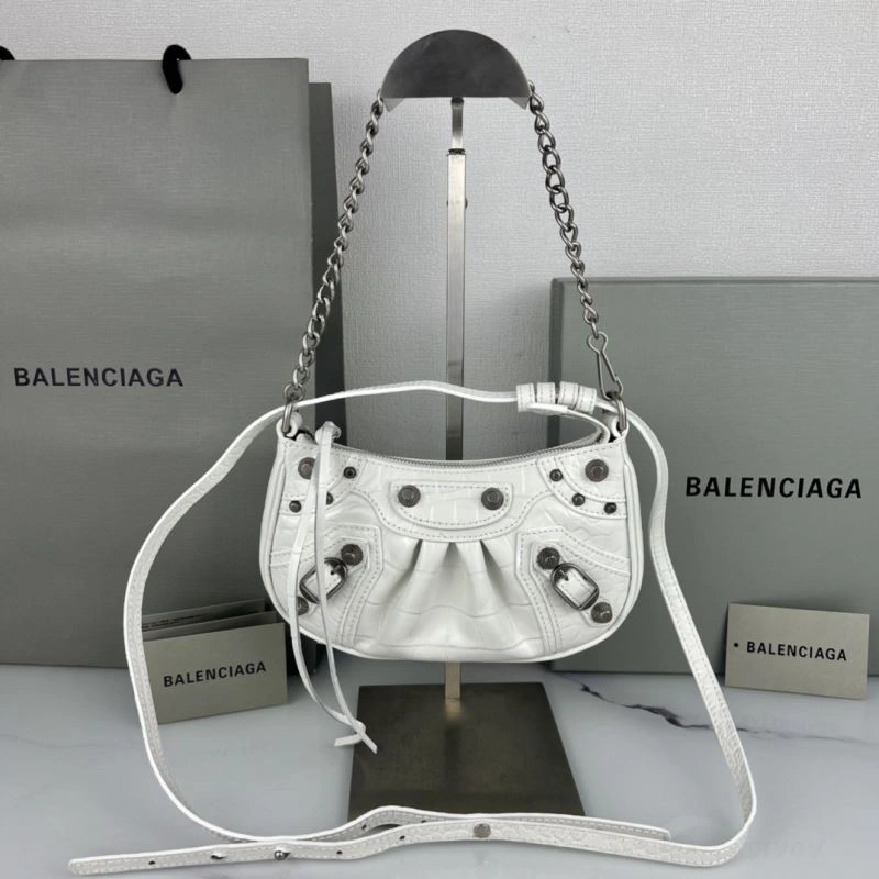 Sporty Balenciaga Le Cagole Mini Crocodile Pattern Bag with Silver Buckle 78820