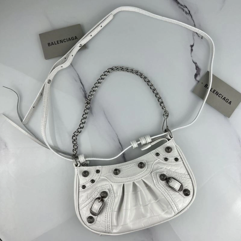Sporty Balenciaga Le Cagole Mini Crocodile Pattern Bag with Silver Buckle 78820