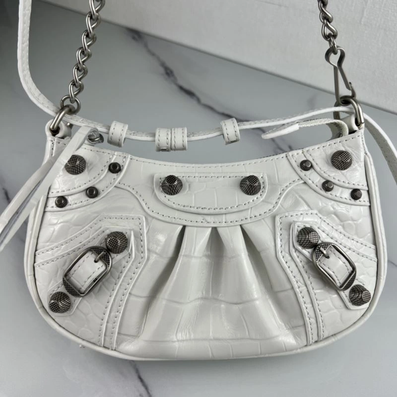 Sporty Balenciaga Le Cagole Mini Crocodile Pattern Bag with Silver Buckle 78820
