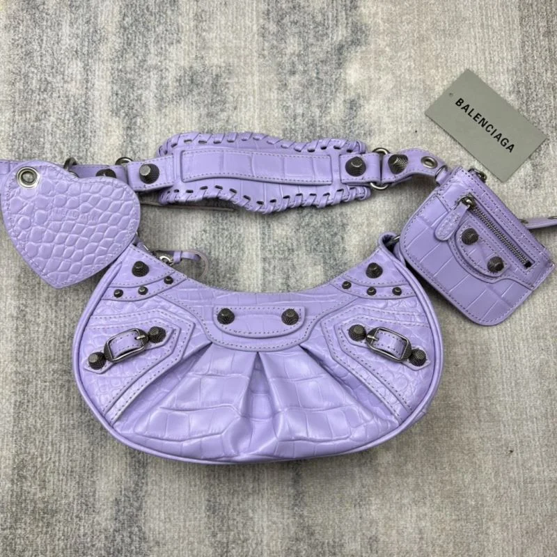 Breathable Balenciaga Le Cagole Mini Dumpling Bag in Purple Crocodile 38370