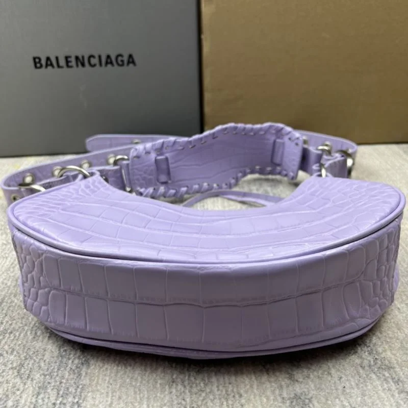 Breathable Balenciaga Le Cagole Mini Dumpling Bag in Purple Crocodile 38370