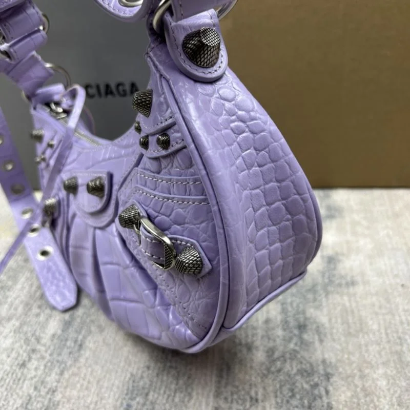 Breathable Balenciaga Le Cagole Mini Dumpling Bag in Purple Crocodile 38370