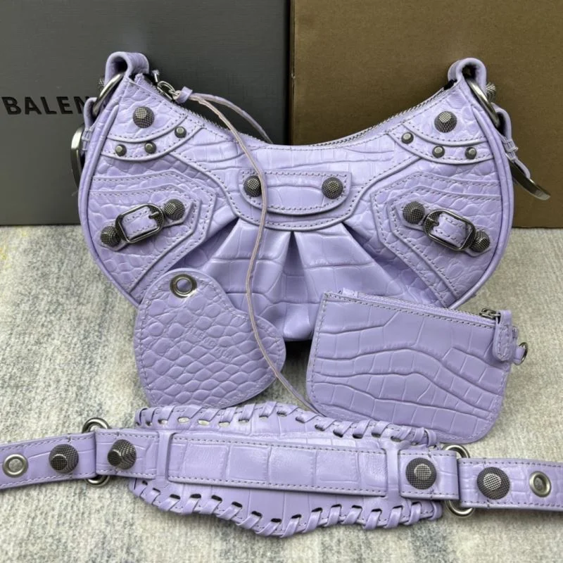 Breathable Balenciaga Le Cagole Mini Dumpling Bag in Purple Crocodile 38370