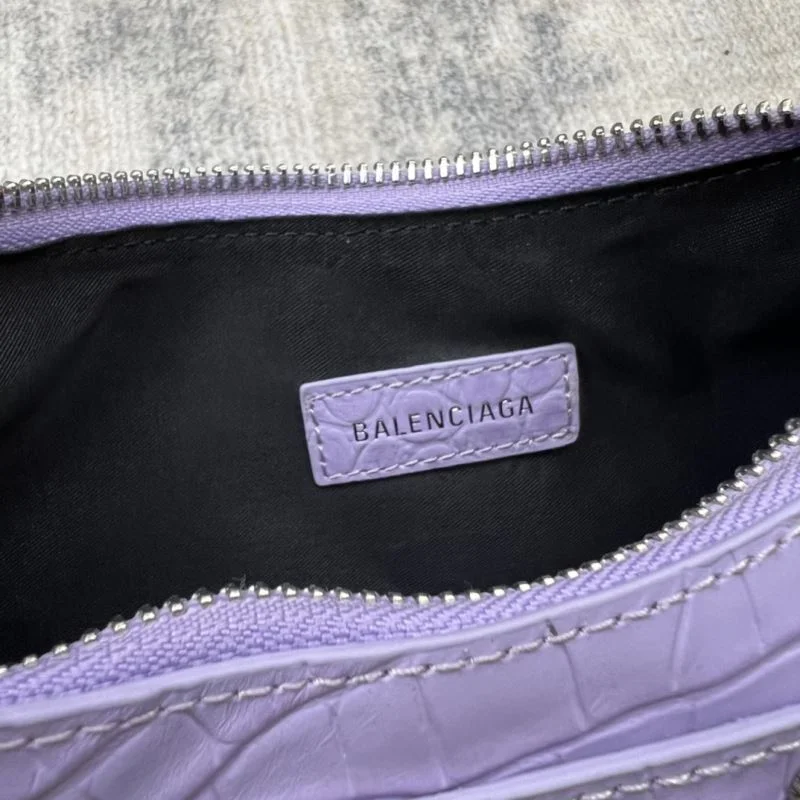 Breathable Balenciaga Le Cagole Mini Dumpling Bag in Purple Crocodile 38370