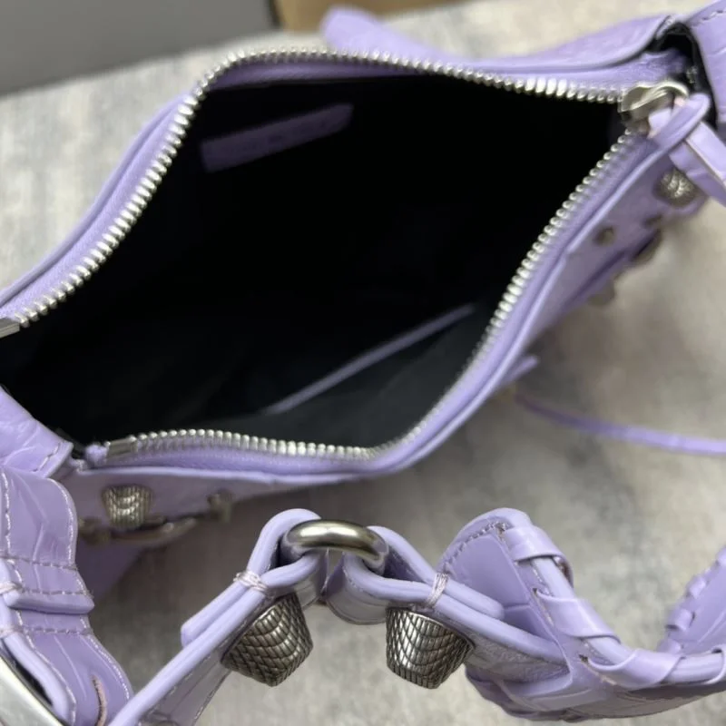 Breathable Balenciaga Le Cagole Mini Dumpling Bag in Purple Crocodile 38370