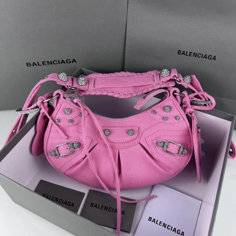 Balenciaga Le Cagole Mini Rhinestone Denim Half-Moon Bag Original 78807
