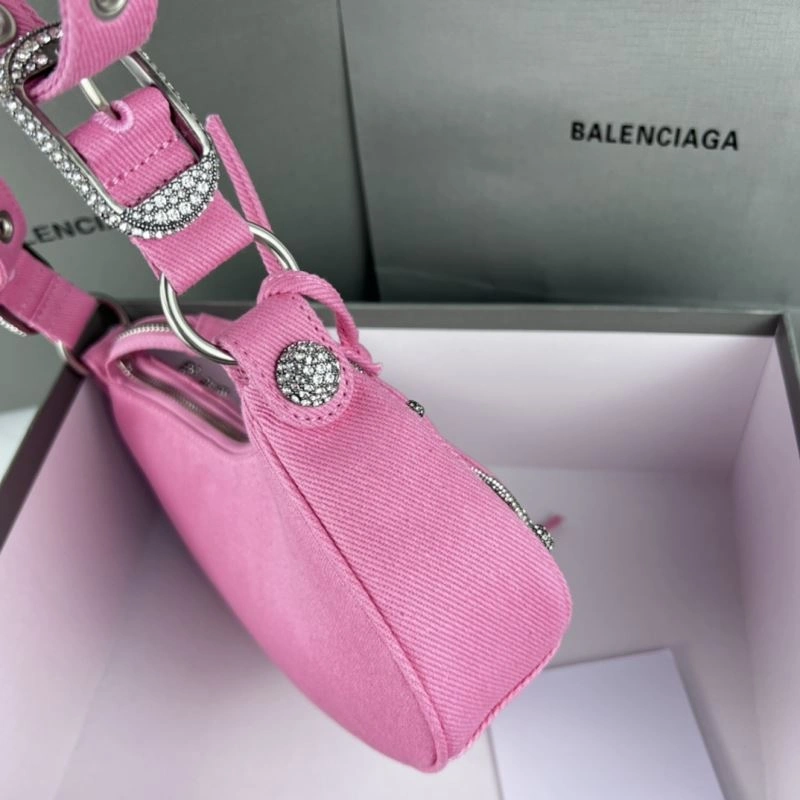 Balenciaga Le Cagole Mini Rhinestone Denim Half-Moon Bag Original 78807