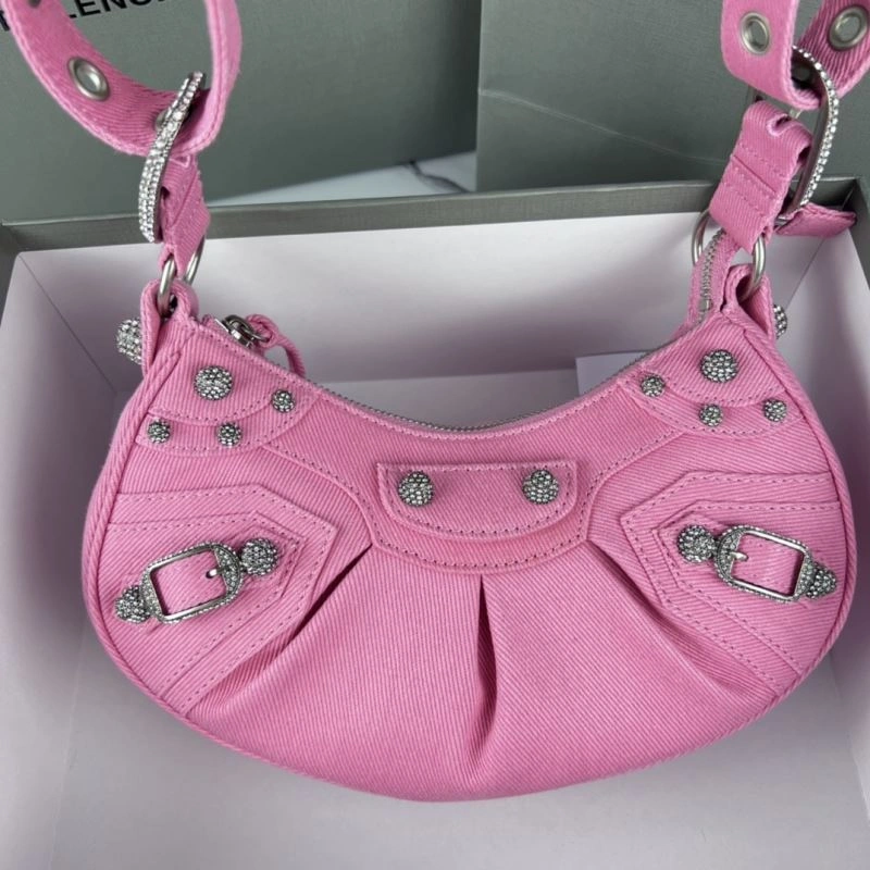 Balenciaga Le Cagole Mini Rhinestone Denim Half-Moon Bag Original 78807