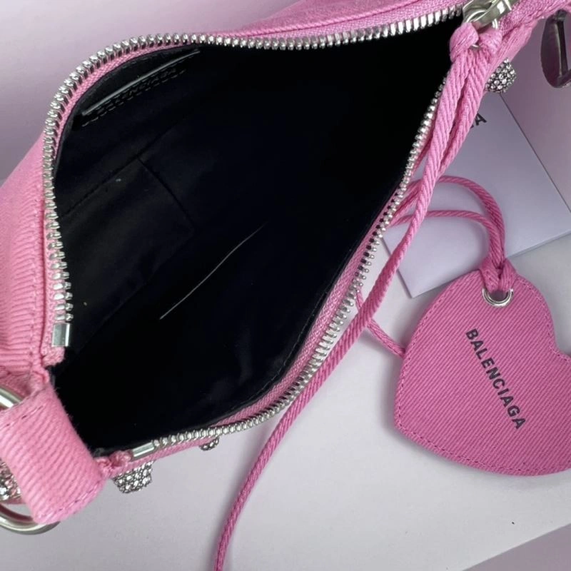 Balenciaga Le Cagole Mini Rhinestone Denim Half-Moon Bag Original 78807