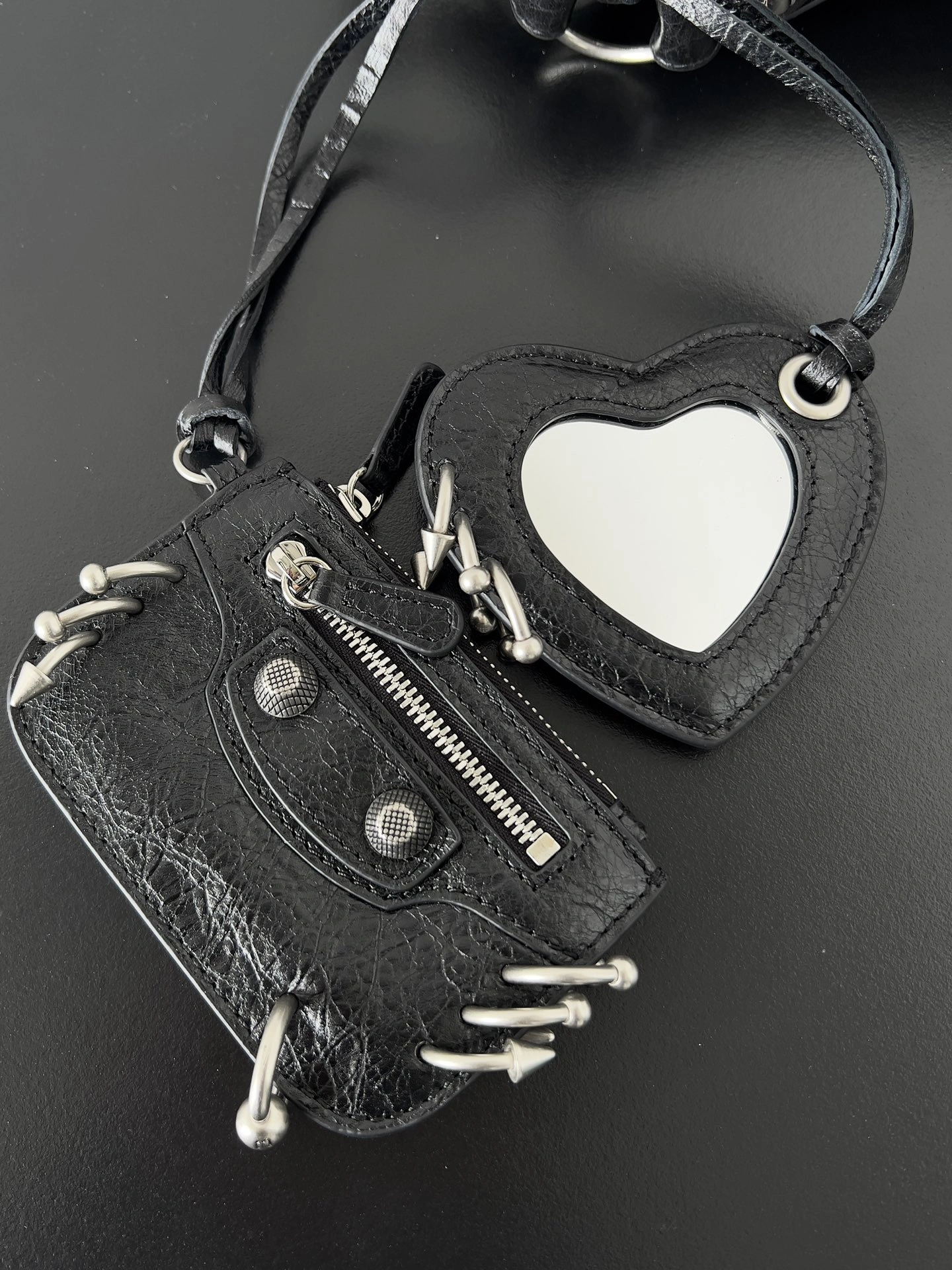Stretchable Balenciaga Le Cagole Perforated Stud Half-Moon Handbag with Adjustable Strap 64707