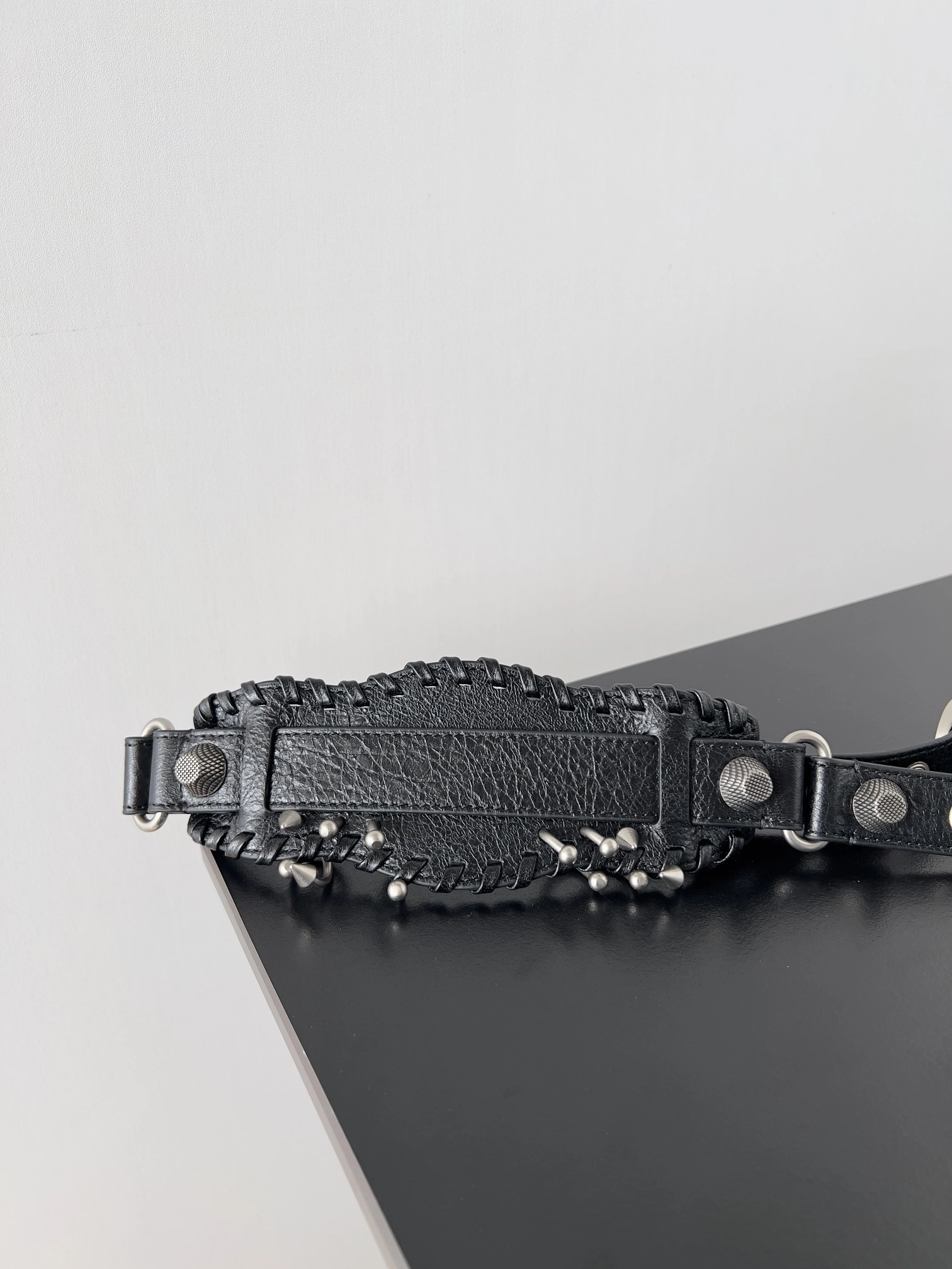 Stretchable Balenciaga Le Cagole Perforated Stud Half-Moon Handbag with Adjustable Strap 64707