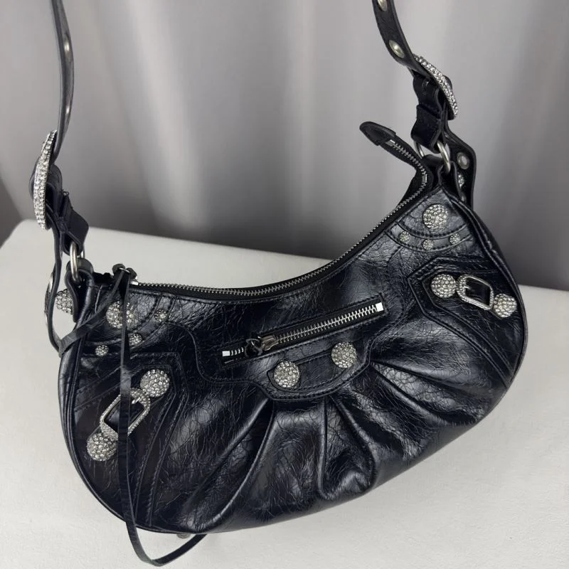 Colorful Balenciaga Le Cagole Rhinestone Half-Moon Crossbody Bag 38387