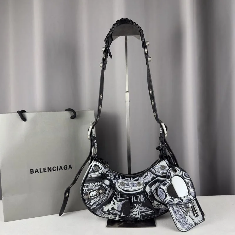 Balenciaga Le Cagole Small Graffiti Half-Moon Crossbody Bag TravelReady 38332