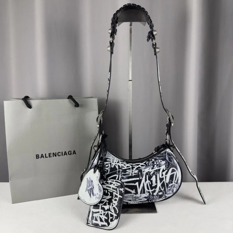 Balenciaga Le Cagole Small Graffiti Half-Moon Crossbody Bag TravelReady 38332