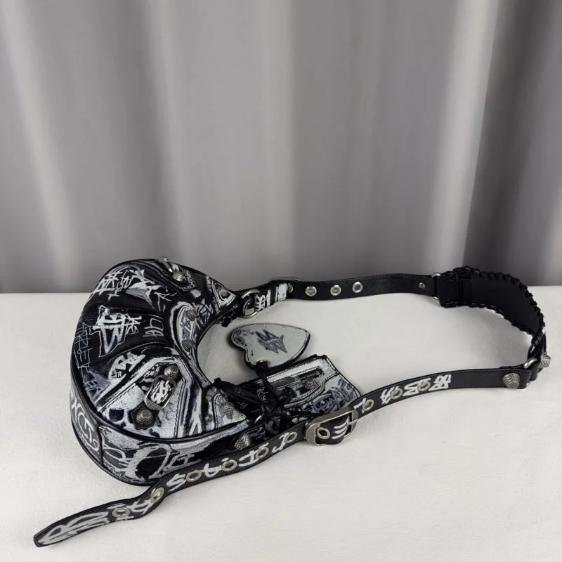 Balenciaga Le Cagole Small Graffiti Half-Moon Crossbody Bag TravelReady 38332