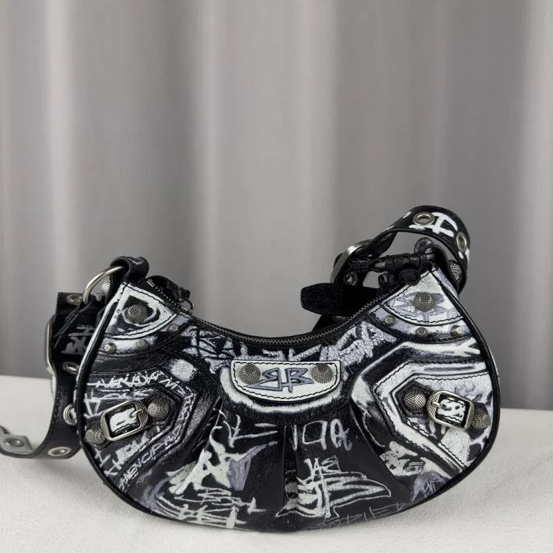 Balenciaga Le Cagole Small Graffiti Half-Moon Crossbody Bag TravelReady 38332