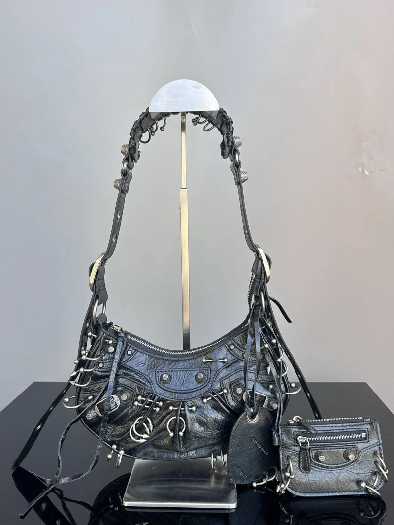 Versatile Balenciaga Le Cagole XS Black Rivet Crescent Shoulder Bag 72711