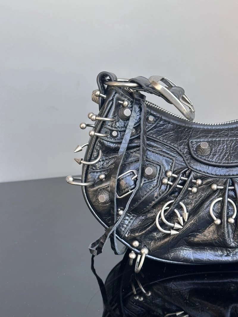 Versatile Balenciaga Le Cagole XS Black Rivet Crescent Shoulder Bag 72711