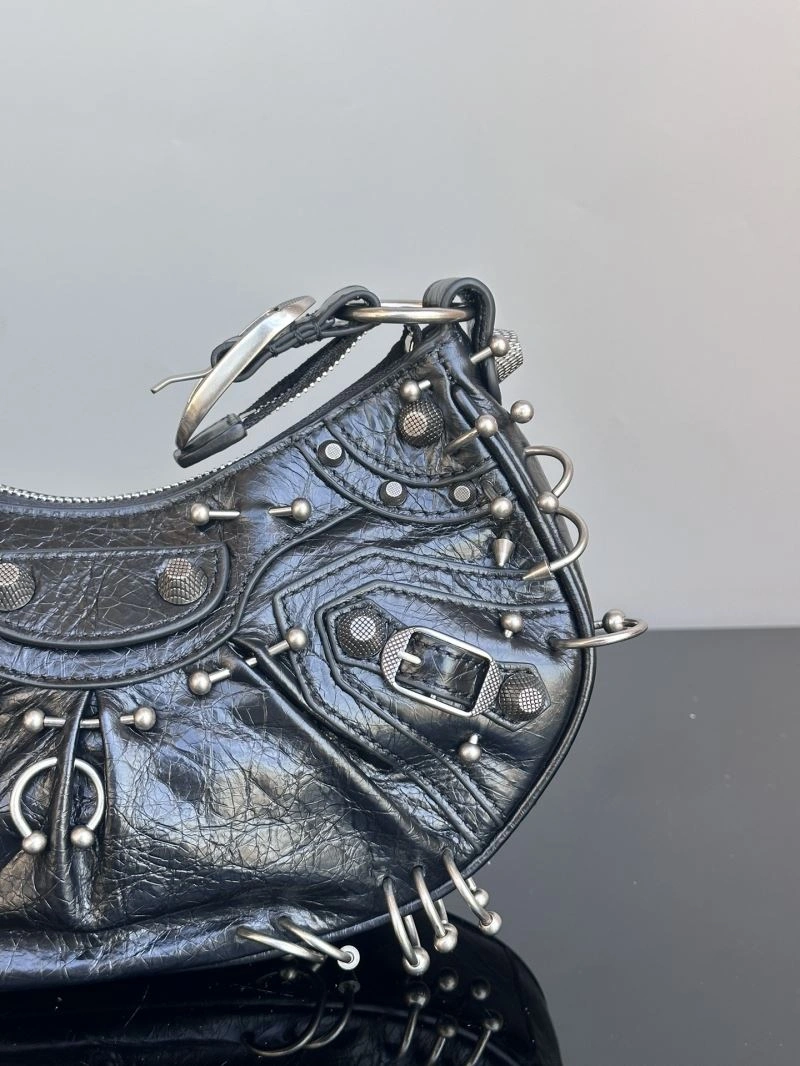 Versatile Balenciaga Le Cagole XS Black Rivet Crescent Shoulder Bag 72711