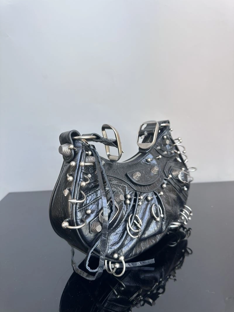 Versatile Balenciaga Le Cagole XS Black Rivet Crescent Shoulder Bag 72711