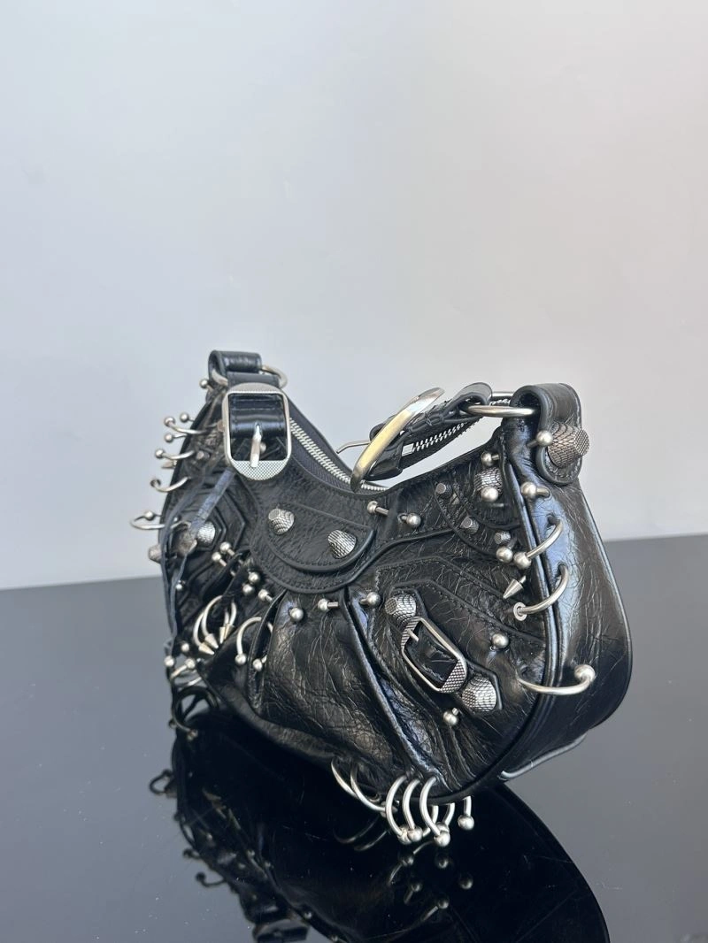 Versatile Balenciaga Le Cagole XS Black Rivet Crescent Shoulder Bag 72711